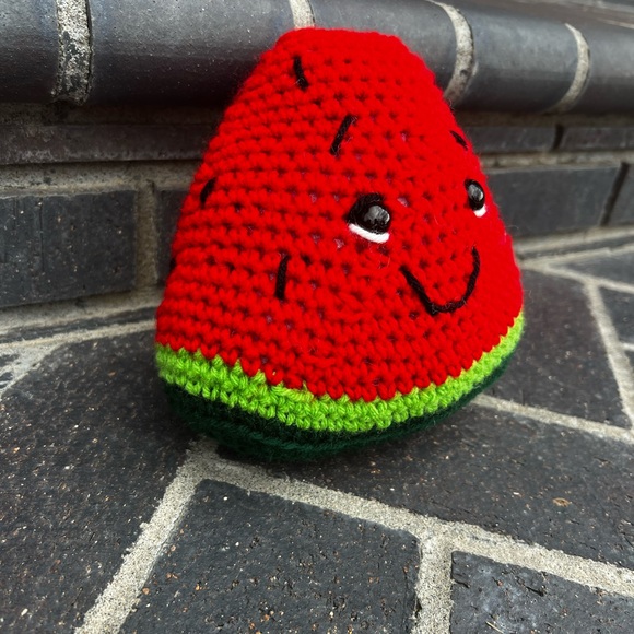 Hand Crochet ed Happy Little Watermelon Plushie Stuffed Animal! - Picture 6 of 12